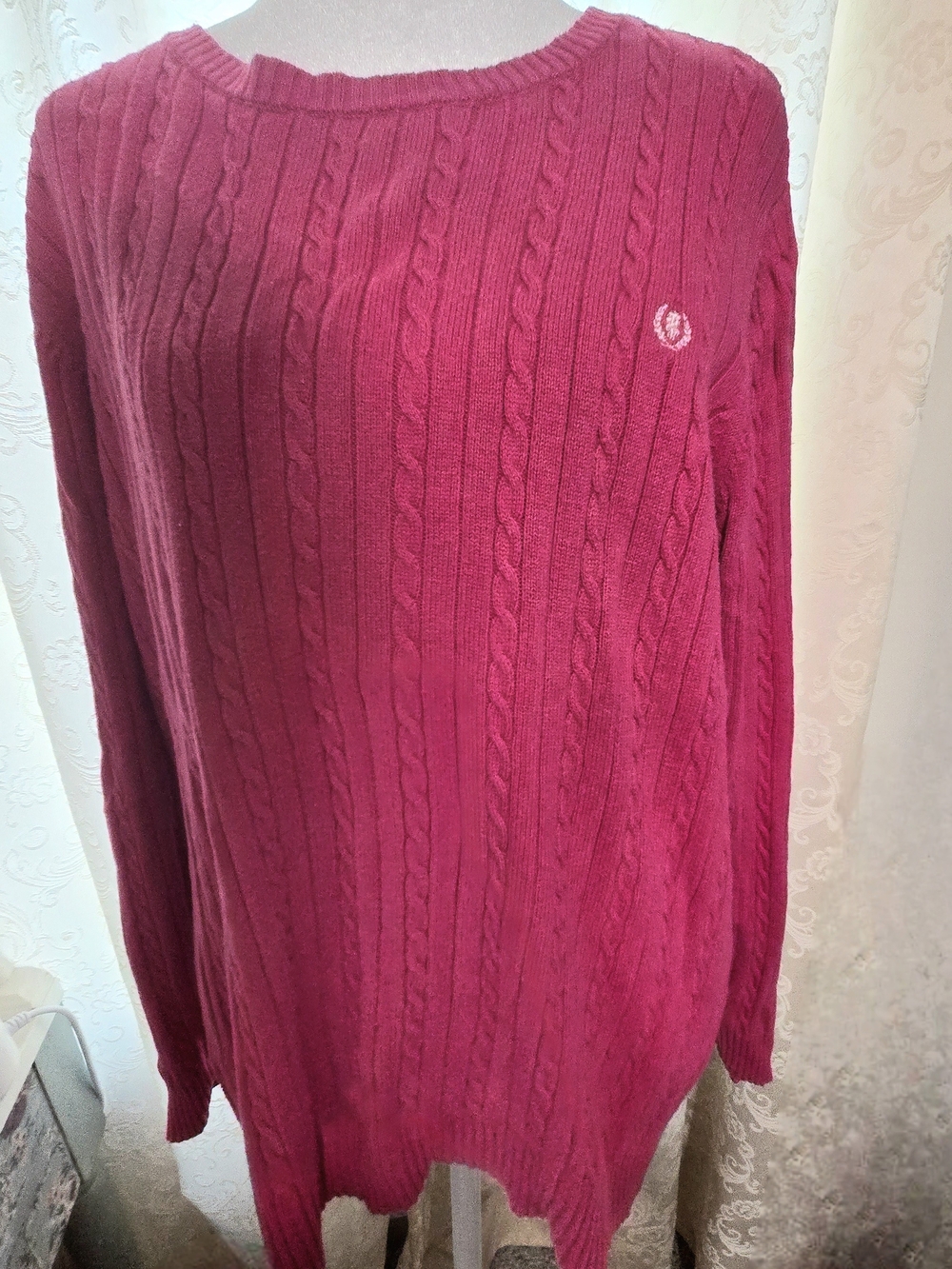 Izod Women's Cable Crew Sweater in Berry Pink